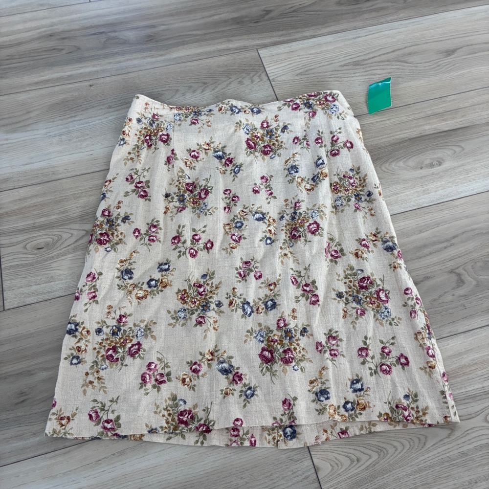 New Vintage Star City Floral Rayon Flax Skirt Cream Burgundy Blue Y2K Size 9 NWT